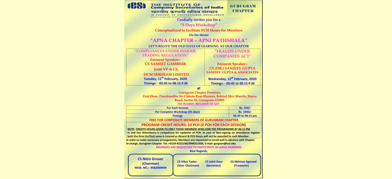 5 days workshop at Gurugram Chapter of ICSI