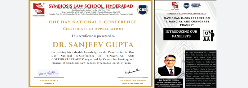 Attended “National e-Conference on Financial and Corporate Frauds” as Panelist